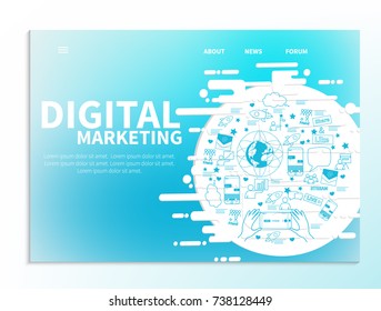 Vector concept with different digital marketing elements. Vector template. Suitable for infographics, presentation or advertising. illustration for t-shirts, banners, flyers and other business design.