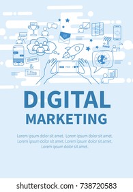 Vector concept with different digital marketing elements. Vector template. Suitable for infographics, presentation or advertising. illustration for t-shirts, banners, flyers and other business design.