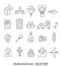  Vector concept with different Valentines Day elements. Modern and clean vector line icons. Perfect illustration for t-shirts, banners, flyers and other types of business design.