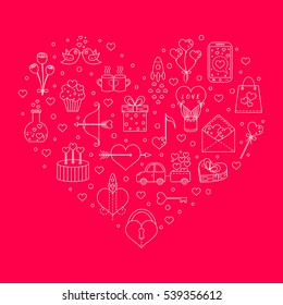 Vector concept with different Valentine's Day elements. Modern and clean vector line icons. Perfect illustration for t-shirts, banners, flyers and other types of business design.