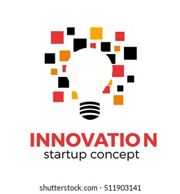 Vector concept digital startup and innovation, lamp and pixel