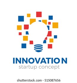 Vector concept digital startup and innovation, lamp and pixel