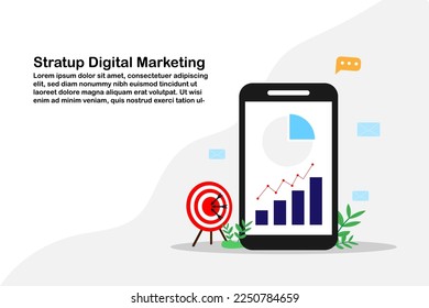 Digital-Start-Marketing-Strategiekoordinator für Vektorkonzepte mit Zielgeschäft auf dem Handybildschirm