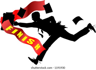 vector concept drawing of businessman crossing the finish line