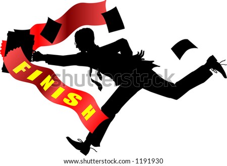 vector concept drawing of businessman crossing the finish line