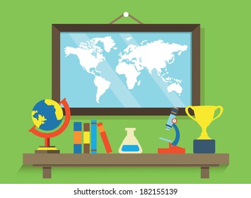 Vector concept of education and cognitive equipment for science. Flat style design - vector illustration