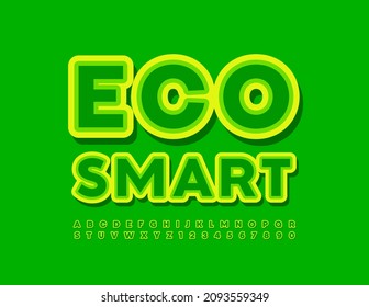 Concepto vectorial Emblem Eco Smart. Fuente verde de moda. Etiqueta adhesiva brillante letras y números alfabetos