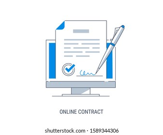 Vector concept of e-signature. Signing a contract with an electronic signature. Flat modern vector illustration.