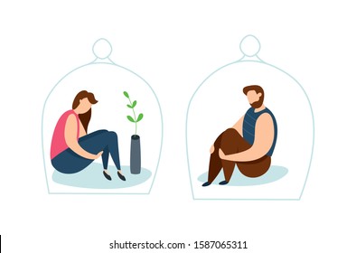 Vector concept of family conflict or relationship problem. Broken marriage. Conflicts between husband and wife. Breaking up people. Family quarrel 