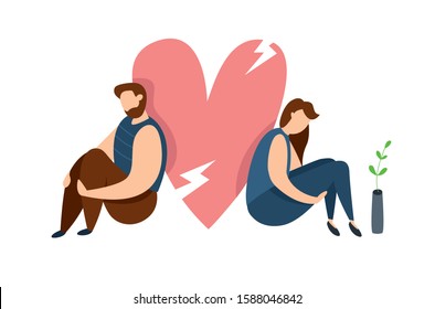 Vector concept of family conflict or relationship problem. Broken marriage. Conflicts between husband and wife. Breaking up people. Family quarrel 