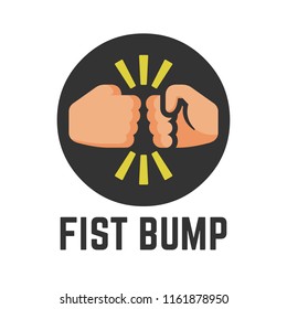Vector concept fist bump flat icon in round button of two power hand or together punch for business dispute, human clash and impact illustration.