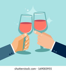 Vector concept in flat style - hands holding glasses - success celebration