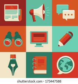 Vector concept in flat style with trendy icons - blogging and writing for website
