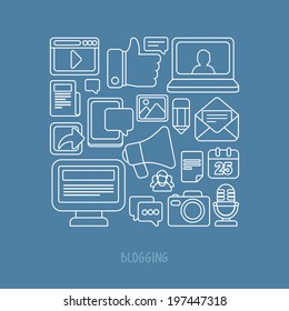 Vector concept in flat style with trendy outline icons - blogging and writing for website