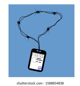 vector. concept of freedom of the press, press card and barbed wire