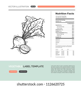 Vector concept of fresh healthy vegetable made in hand drawn style. Healthy lifestyle, nutrition facts label design elements. Simple material design of web graphics.