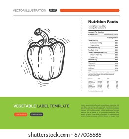 Vector concept of fresh healthy vegetable made in hand drawn style. Healthy lifestyle, nutrition facts label design elements. Simple material design of web graphics.