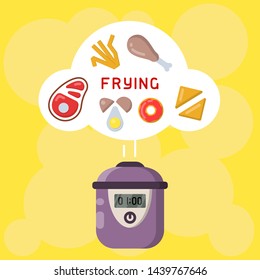 Vector concept of frying in a slow cooker. Flat style illustration
