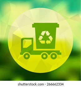 Vector concept of garbage truck, with blurred defocused background. Transparency, 10 EPS