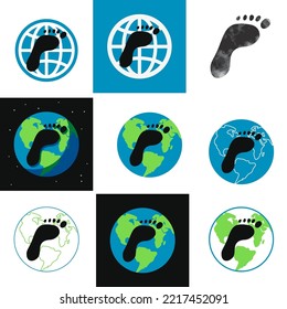 vector concept of global carbon footprint. sustainable environmental crisis of earth globe from human activity. blackbarefoot footprint of carbon dioxide. eps10