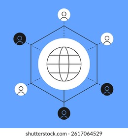 Vector concept of a global network with interconnected users. Depicts decentralized communication, digital structure, and social connectivity in an online system.
