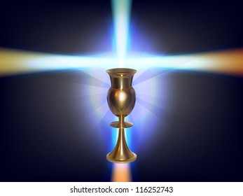 vector concept glowing cross with golden goblet, eps 10 file,gradient mesh and transparency used, raster version available