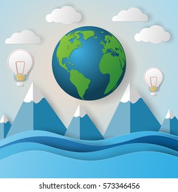 Vector concept of green eco earth and sea .paper art style.
