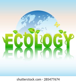 Vector concept green text. Background of the blue earth.
