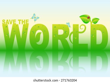 Vector concept green text Save the world