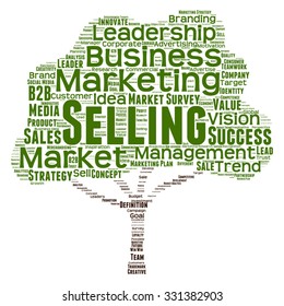 Vector concept green tree leadership marketing or business word cloud on white background metaphor to business, trend, media, focus, market, value, product, advertising, leadership customer corporate