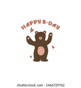 Vector concept of greeting birthday card. Vintage hand drawn bear.
