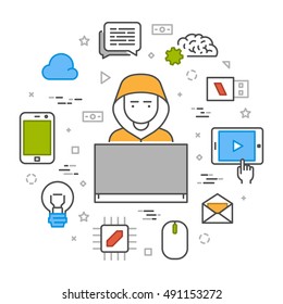 Vector concept of hacking and cyber criminals online. Open path.