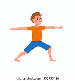 Vector concept happy kids exercise poses and yoga asana for fitness. Cute cartoon gymnastics for children and healthy lifestyle sport illustration.