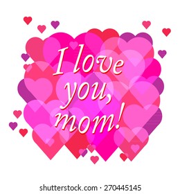 vector concept Happy Mother's Day text with heart in red and purple colors