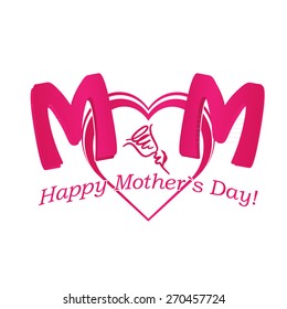 vector concept Happy Mother's Day text with heart in red and purple colors