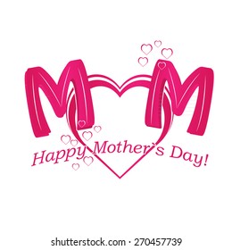 vector concept Happy Mother's Day text with heart in red and purple colors