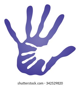Concepto de vector huellas de mano humana o madre e hijo pintadas, aisladas en fondo blanco para arte, cuidado, niñez, familia, diversión, feliz, bebé, símbolo, niño, pequeño, amor, mamá, maternidad diseño joven