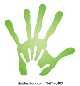 Concepto de vector huellas de mano humana o madre e hijo pintadas, aisladas en fondo blanco para arte, cuidado, niñez, familia, diversión, feliz, bebé, símbolo, niño, pequeño, amor, mamá, maternidad diseño joven