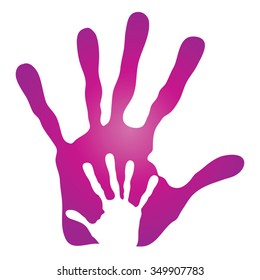 Vetor conceito humano ou mãe e criança mão impressões pintadas, isolado no fundo branco para arte, cuidado, infância, família, diversão, feliz, bebê, símbolo, criança, pequeno, amor, mãe, maternidade jovem design