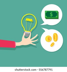 Vector Concept  Idea Sign. Lightbulb, Change Money