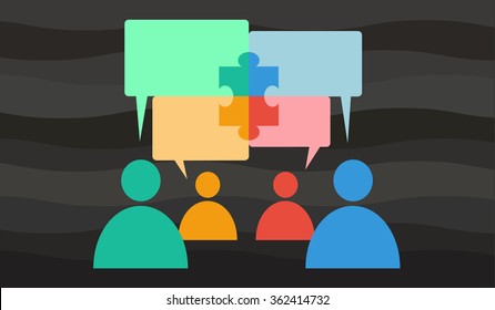 Vector concept illustrating how discussion/communication can lead to discovery of new solutions