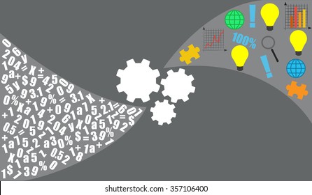 Vector concept illustrating the idea of analytics; depicting how raw data is processed to produce actionable information