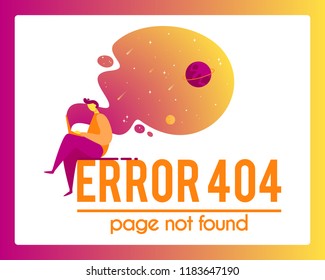 Vector concept illustration 404 error page not found in flat style. Man with laptop in search of website page
