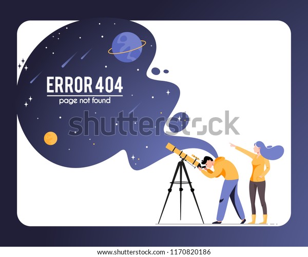 ベクター画像コンセプトイラスト404エラーページがフラットスタイルで見つかりません 星を求めて望遠鏡を持つ男女 のベクター画像素材 ロイヤリティフリー