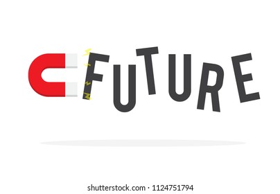 vector concept illustration abstract magnet attracting text future in white background