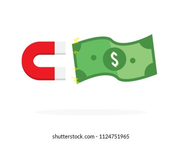 vector concept illustration abstract magnet attracting green money dollar in white background