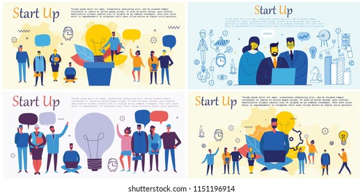 Vector concept illustration backgrounds of Start Up and Big Idea in flat style