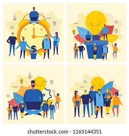 Vector concept illustration backgrounds of Start Up, Time managemant and Big Idea in flat style