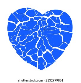 Ilustración de concepto vectorial de un corazón roto azul en pedazos.