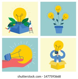 Vector concept illustration business backgrounds of Start Up with light bullbes in the flat style.